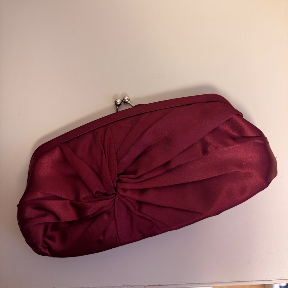 Elegant Deep Red Wine Colored Satin Clutch